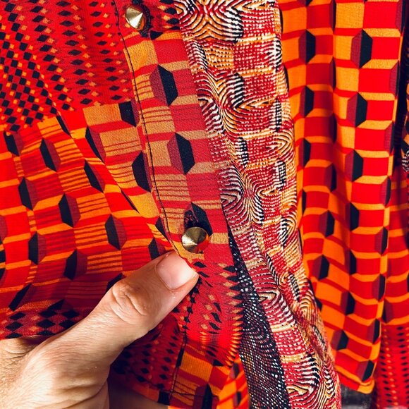 Sans Souci Top Womens S Red Stretch Spiked Buttons Career Artsy - Picture 3 of 12